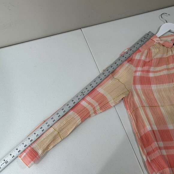 Holding Horses Anthro Womens Top 12 Pink Plaid Button Down Shirt Western Work - Picture 6 of 9